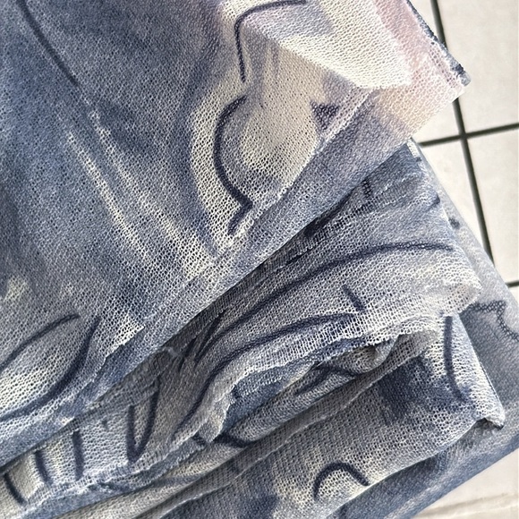 1.5 Yards 56” Gray/Blue Floral Semi-Sheer Polyester Fabric - Picture 3 of 12